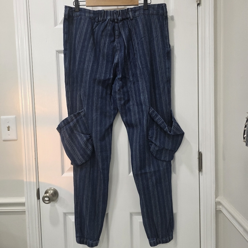 Jaded Gypsy Spiral Cluster Denim Pinstripe Cargo Pants Boho L/XL - Picture 8 of 15